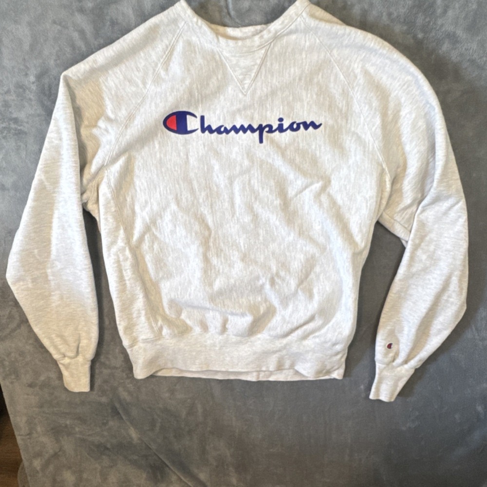 Champion Reverse Weave Men's Gray Logo Fleece Pullover Crewneck Sweatshirt L